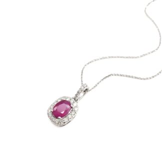 IGI Certified Halo Pendant In 14k Real White Gold Burma Ruby Diamond Pendant For Her