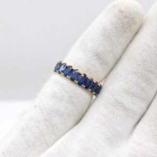 Eternity Gemstone Band In 14k Real Yellow Gold Blue Sapphire 5x3mm Oval Wedding Ring