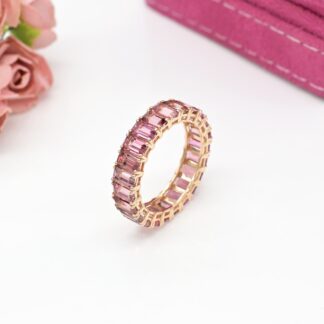 Octagon Stackable Ring In 5x3mm Pink Tourmaline 14k Rose Gold Eternity Ring Size US9