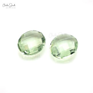 AAA Quality 7.5 Ct Green Amethyst Oval Briolette Loose Stone for Jewelry, 2 Piece
