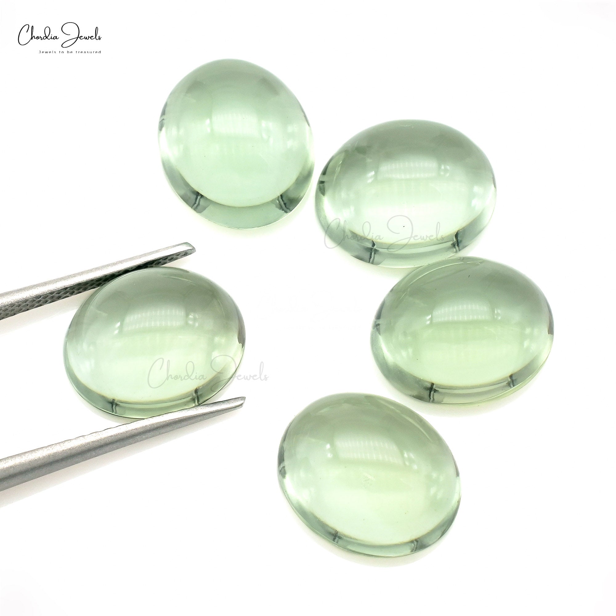 Oval Cabochon 23.62 Ct Green Amethyst Loose Gemstone For Sale, 5 Piece