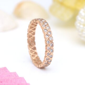 Full Eternity Stackable Ring In 14k Rose Gold Diamond 0.79 Ct Round Cut Certified Band