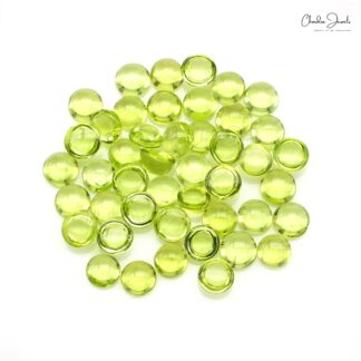 Semi Precious Peridot 4mm Round Cabochon Loose Stone Lot for Gold Silver Jewelry, 45 Piece