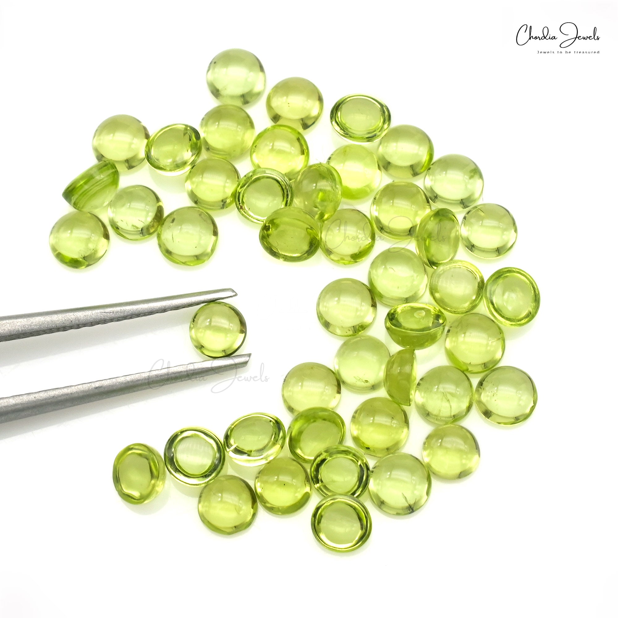 Semi Precious Peridot 4mm Round Cabochon Loose Stone Lot for Gold Silver Jewelry, 45 Piece